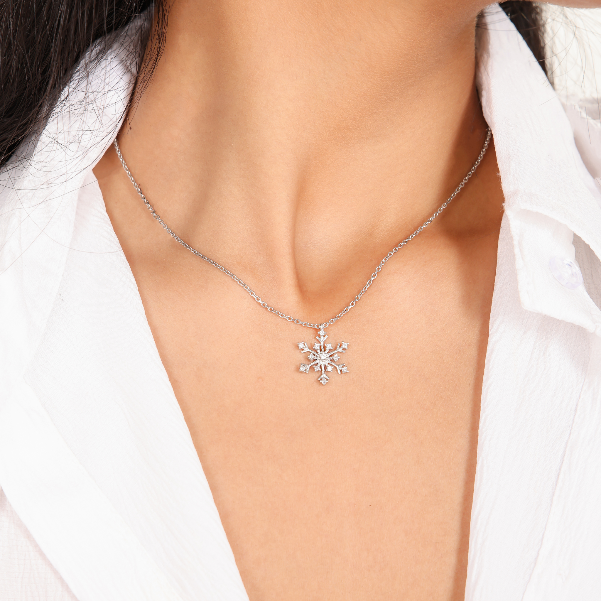 Crystal Snowflake Charm Pendant With Chain- Hallmarked 925 Sterling Silver